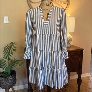 New Eliza J Black and White Striped Tiered Dress